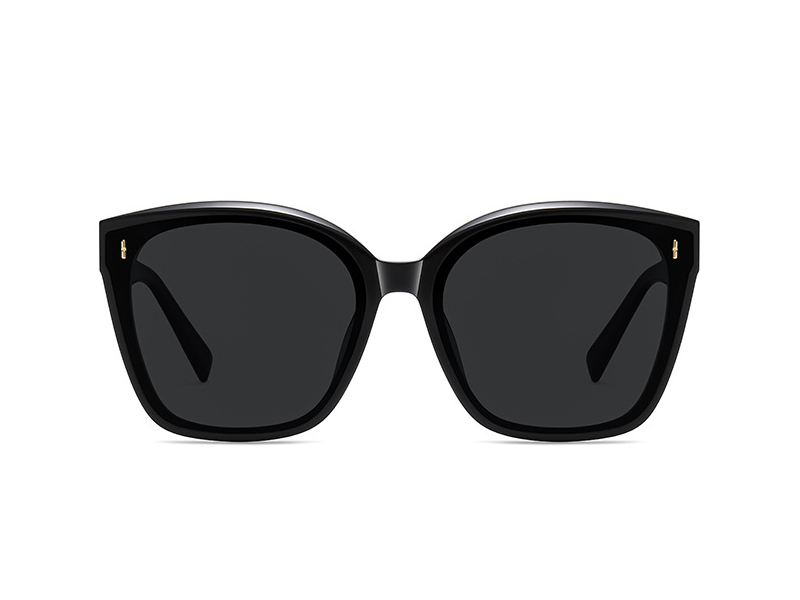 Black Acetate Cat Eye Sunglasses With Grey Polarized Lens