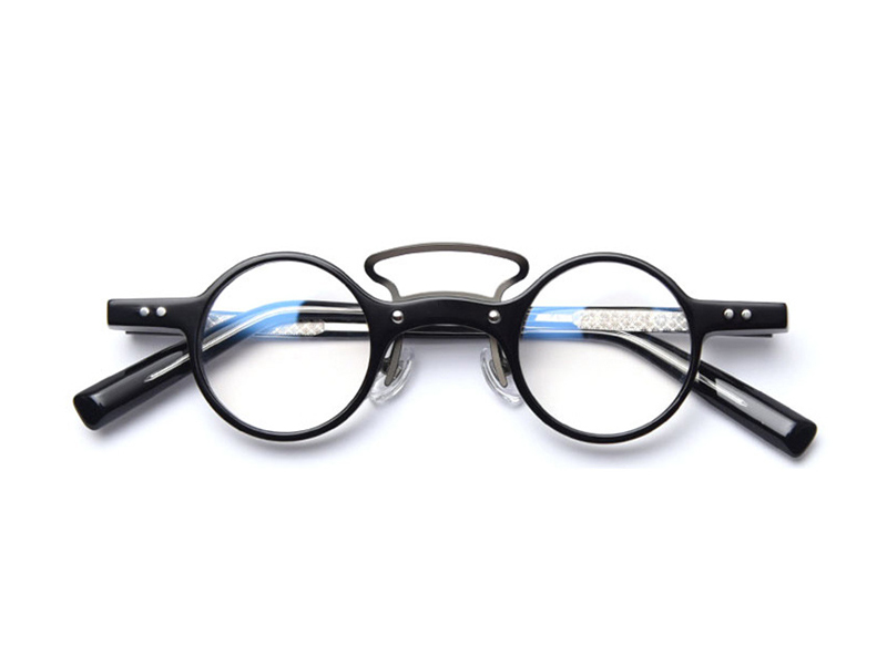 Vintage Eyeglasses Small Round Eyewear Metal Bridge Acetate Optical
